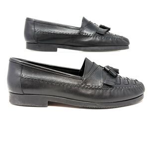 Giorgio Brutini Mens 11 M Black Leather Tassel Kiltie Woven Slip On Loafers